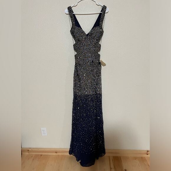 Jasz Couture 6215 navy blue ombre fully beaded cutout prom dress NEW 2 - Picture 8 of 8